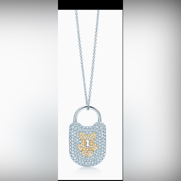 Tiffany&Co. Vintage Lock Pendant, Platinum and 18 K with round brilliant . - Picture 3 of 10